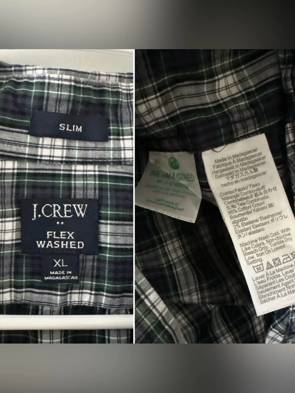 J.Crew Blue Plaid Flex Washed Slim Fit Long Sleeve Button Down Shirt Men’s Sz XL